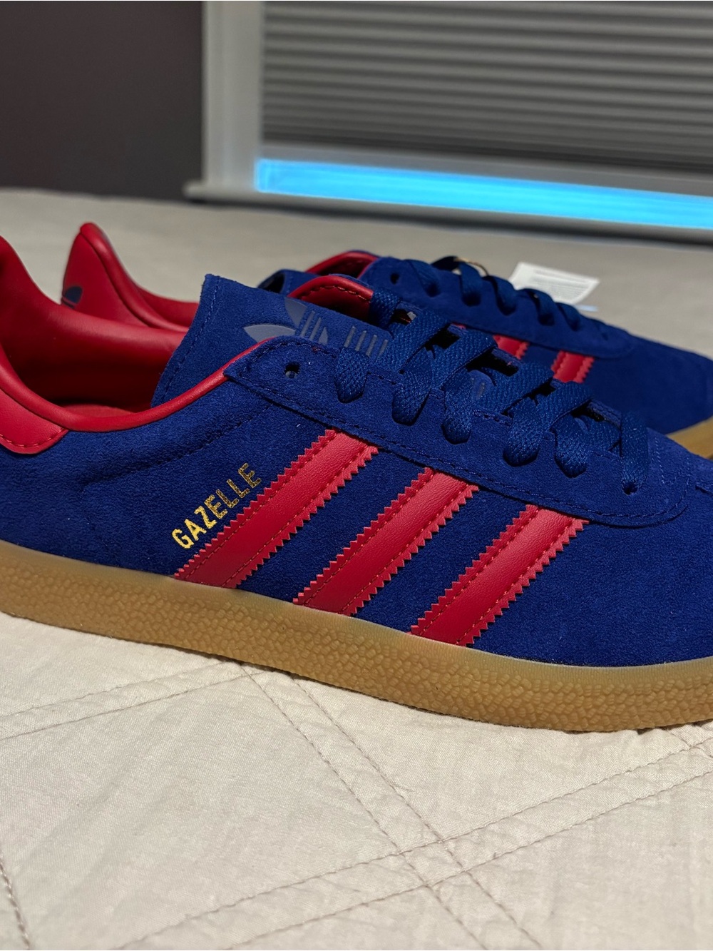 adidas Gazelle Blue Suede Sneakers with Red Stripes